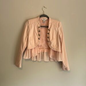 White House Black Market Pink military style with Lace Crop Jean jacket Size 00
